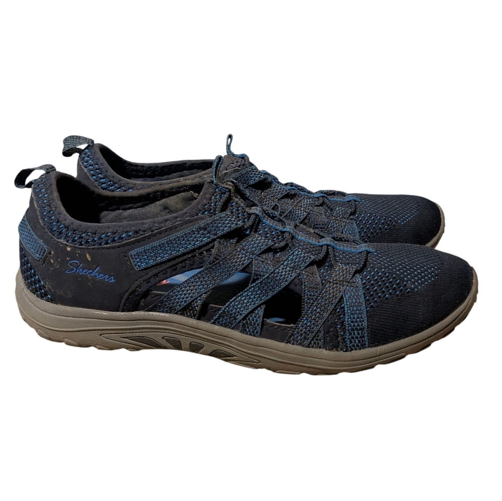 SKECHERS Reggae Fest Neap Women's 7 Shoes Blue Mesh Slip-On Luxe Foam Sneakers